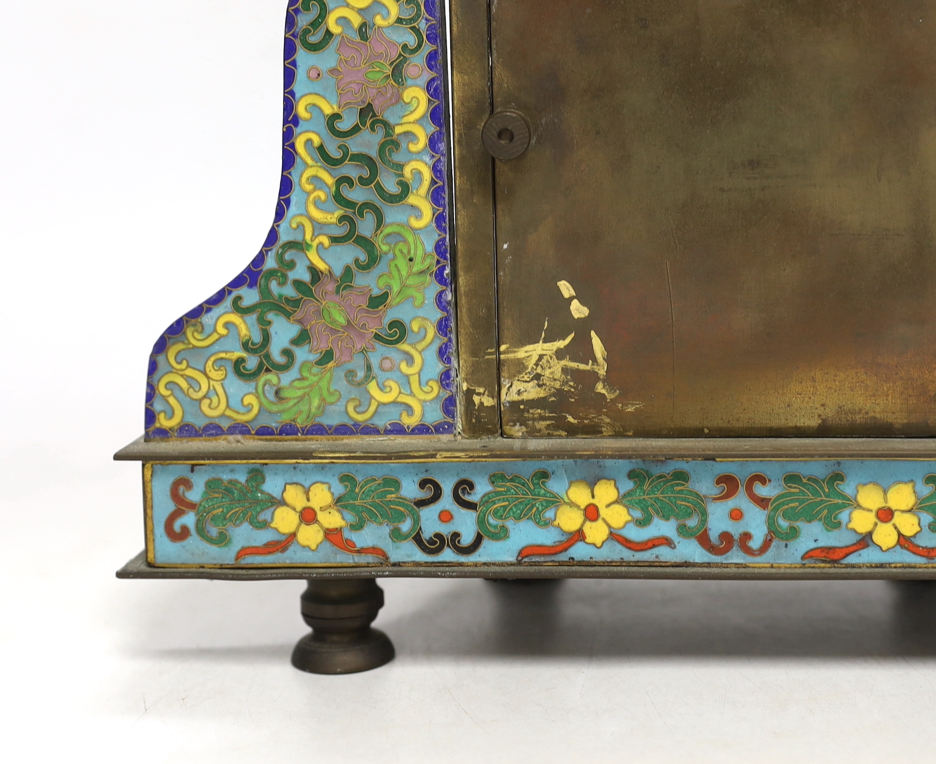 A 20th century cloisonné enamel clock, 28cm high